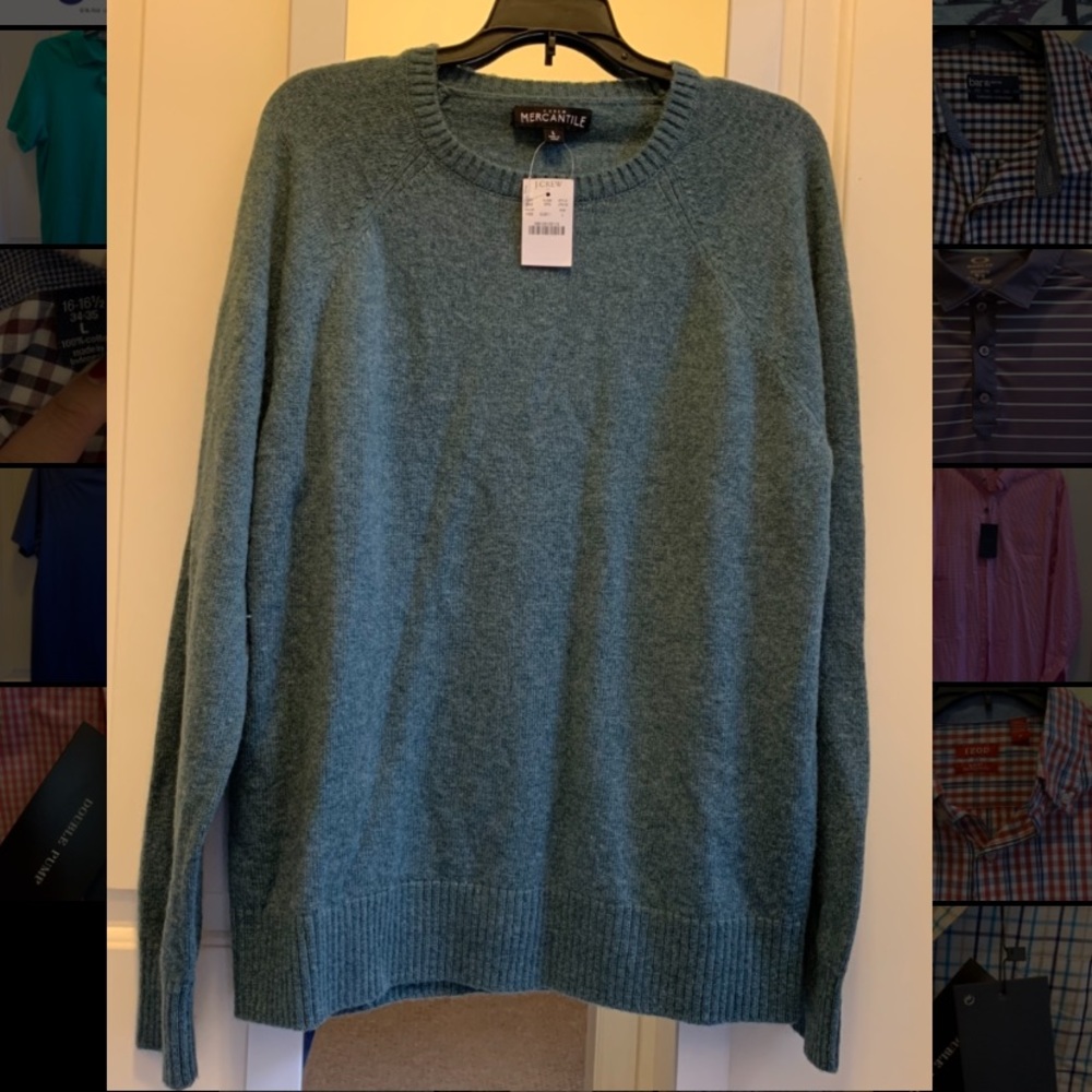J. Crew men’s sweater, pale teal, size L. NWT